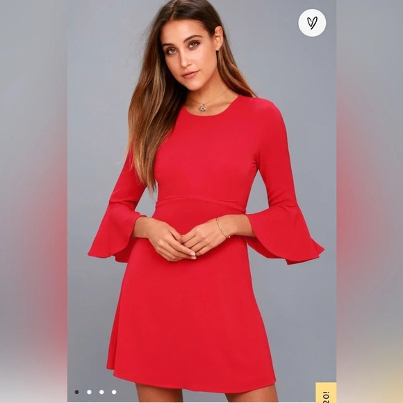 Lulus Center of Attention Red Flounce Sleeve Dress size M - Picture 4 of 16